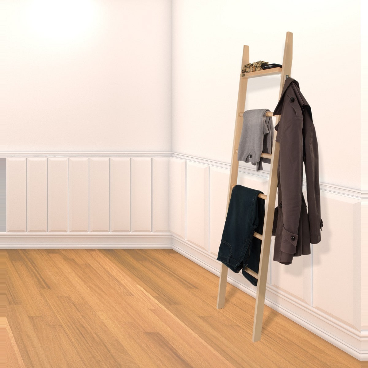 Лестница вешалка для одежды в интерьере